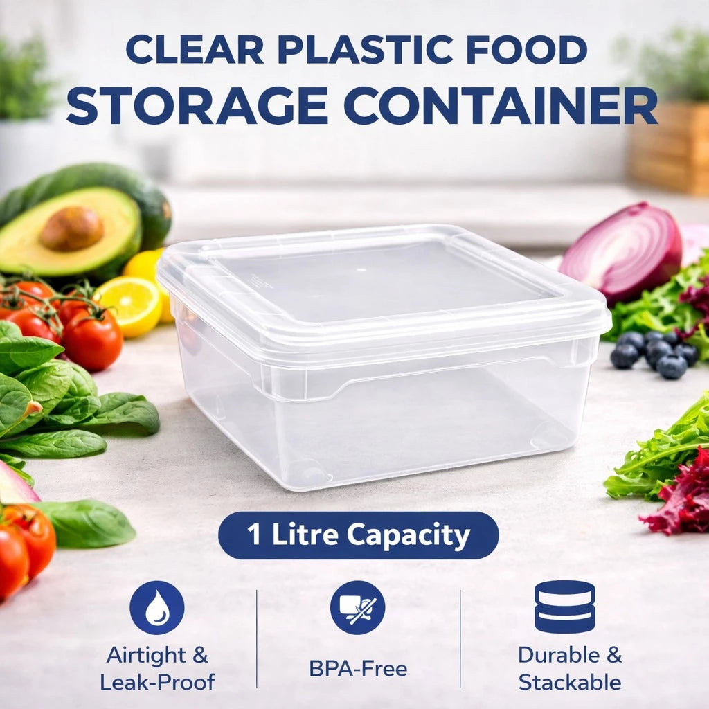 Food Storage Container 1 Liter Airtight Plastic Box Kitchen Storage Organizer Meal Prep Container