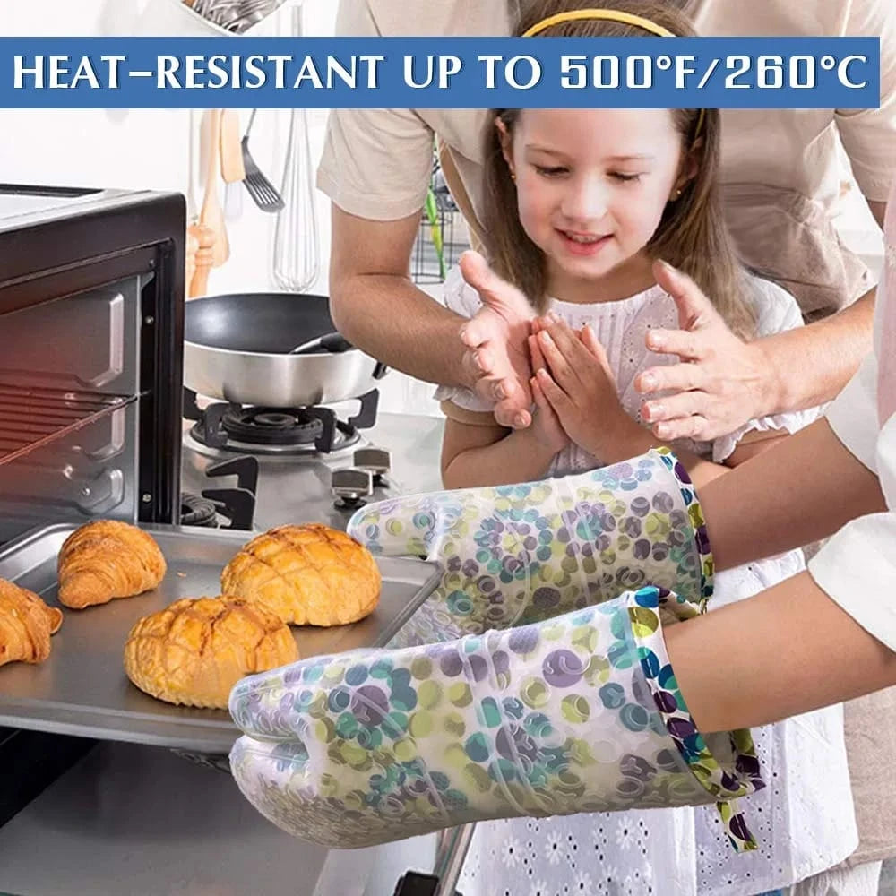 Heat Resistant Silicone Oven Gloves with Non-Slip Grip and Waterproof Protection for Cooking Baking and Grilling