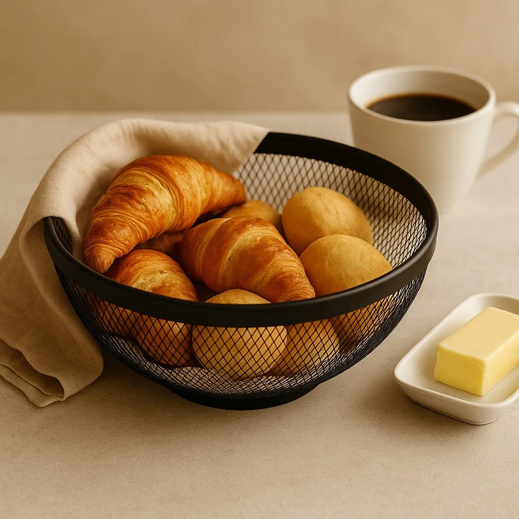 Black Mesh Wire Basket, Multi-Purpose Round Design