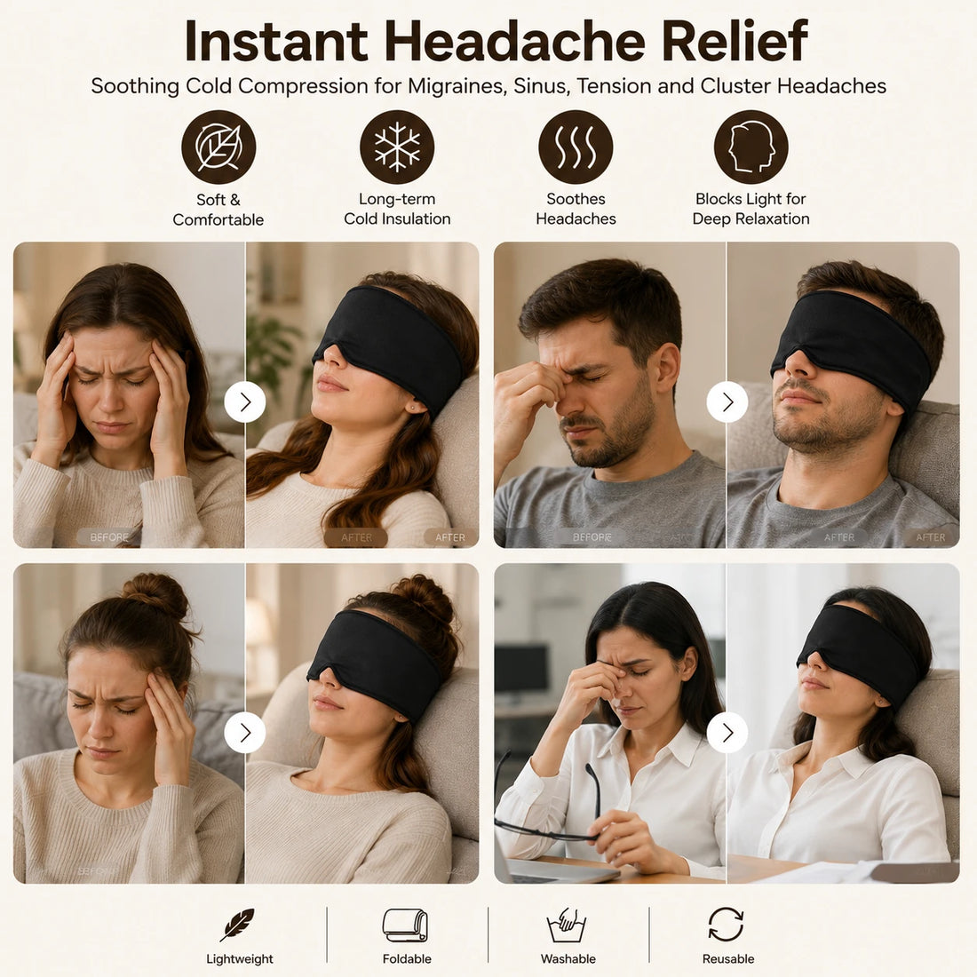 Cold Compression Headache Relief Gel Mask Migraine Relief Eye Mask Cooling Therapy Sleep Mask