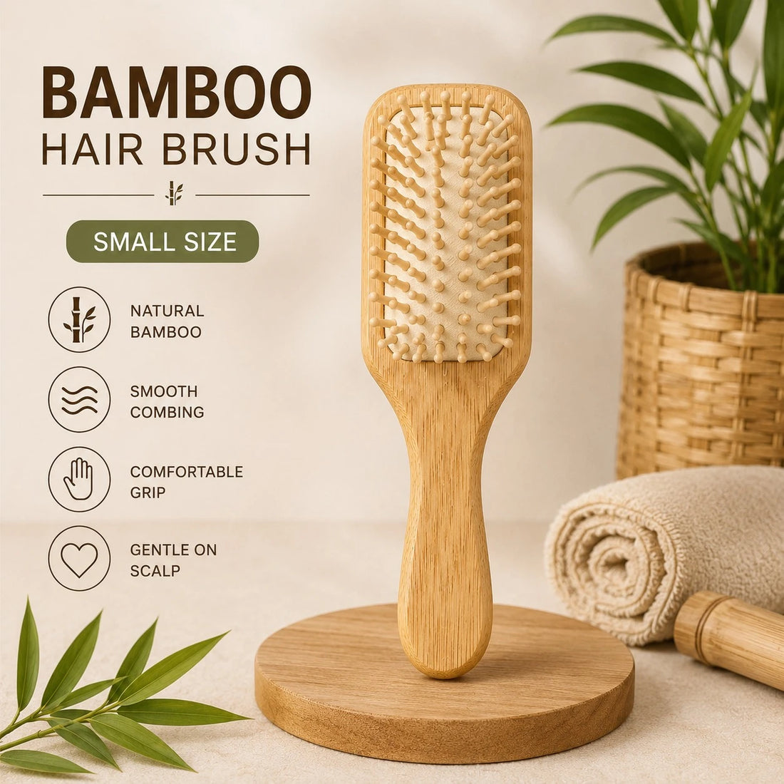 Travel Small Bamboo Paddle Hair Brush Plastic Bristles Scalp Massage Detangling Comb hair styler