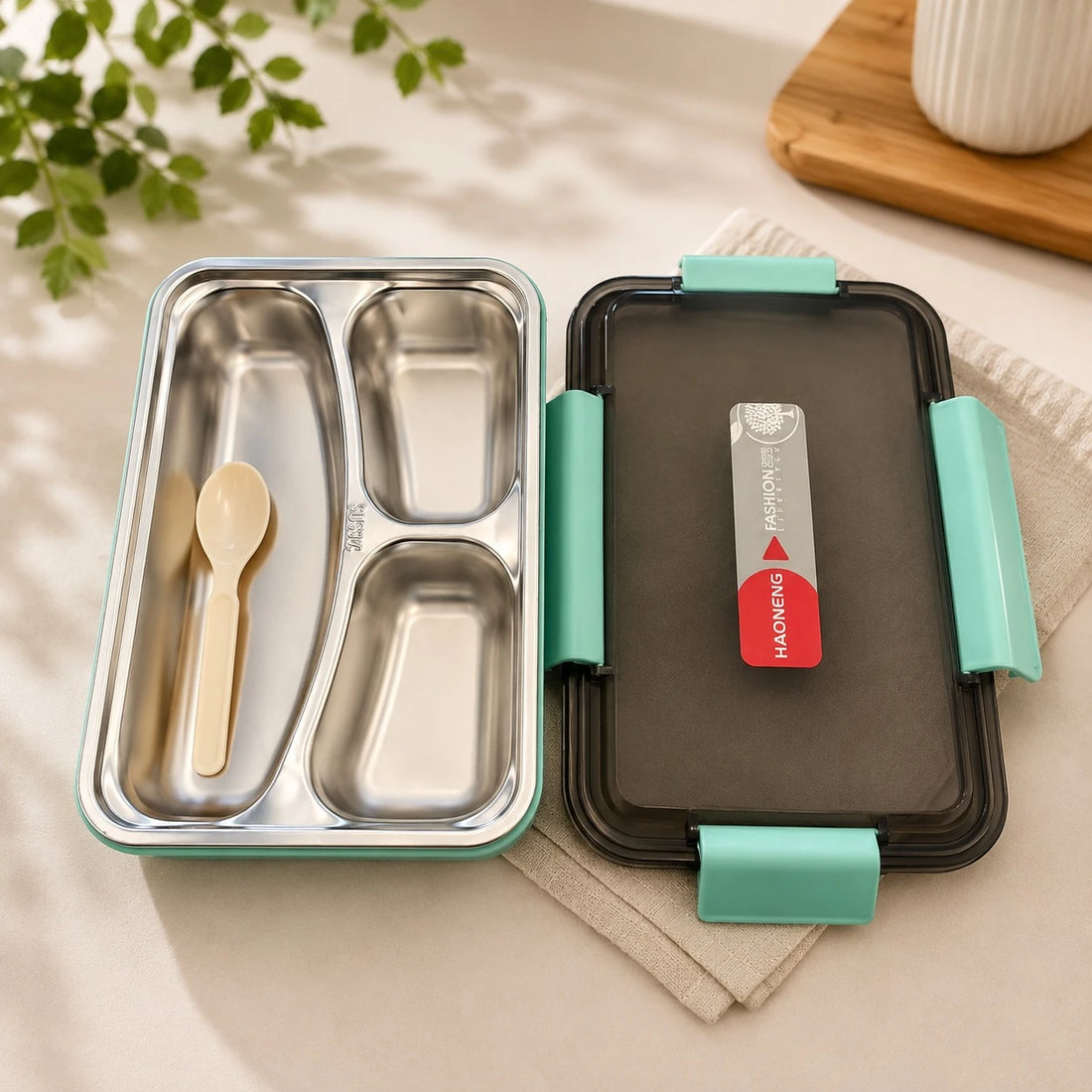 Stainless Steel Bento Lunch Box with 3 Compartments Leak Proof Food Storage Container