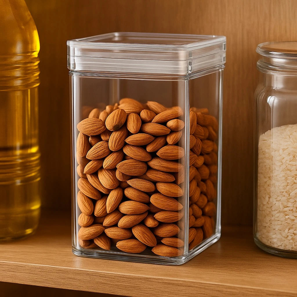 Transparent Square Acrylic Airtight Food Storage Container 720ml Kitchen Countertop Pantry Organizer Box