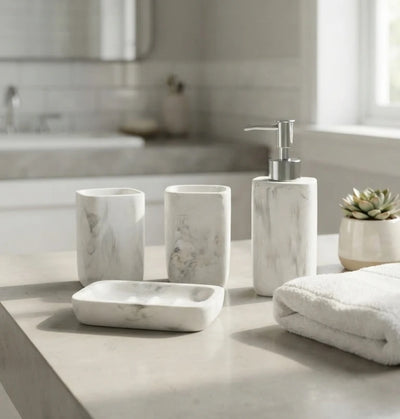 4 Piece Marble Style Bathroom Accessories Set