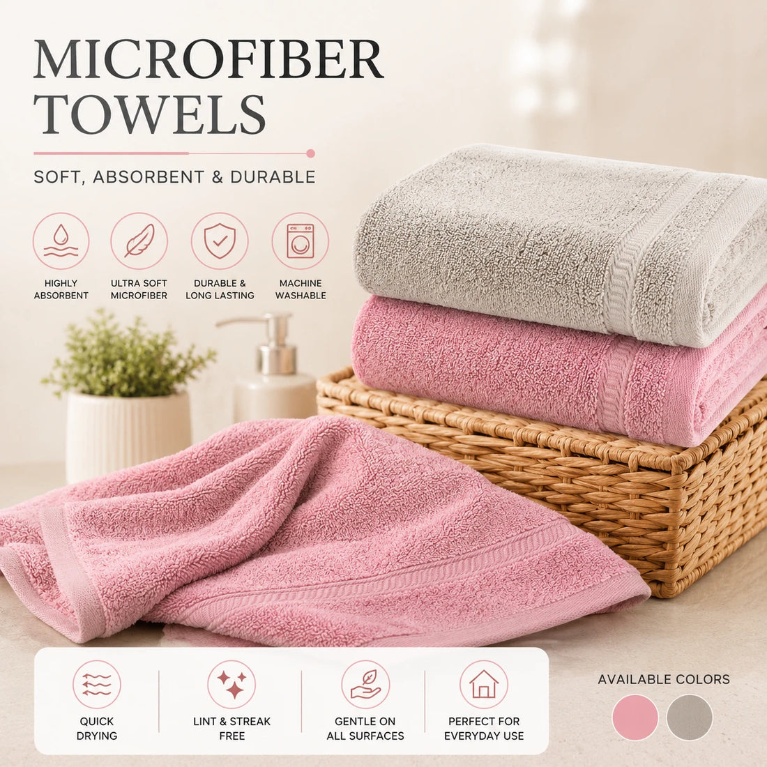 Travel Microfiber Towel 33x33 cm Soft Absorbent Quick Dry Face Hand Bathroom Kitchen Cleaning Towel