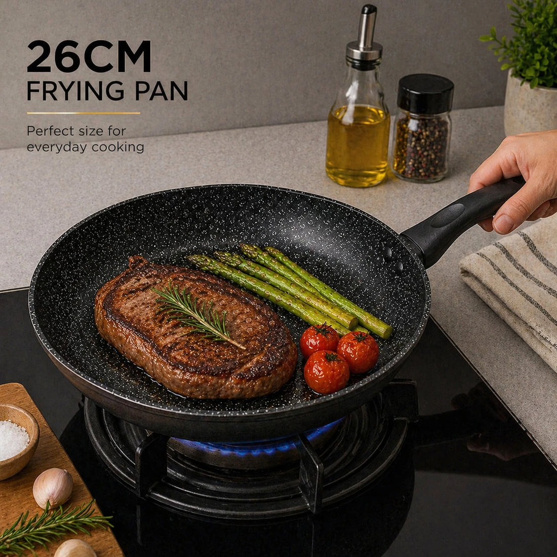 26 cm Aluminum Cookware Frying Pan Granite Coating Non Stick 4mm Thick Cooking Pan
