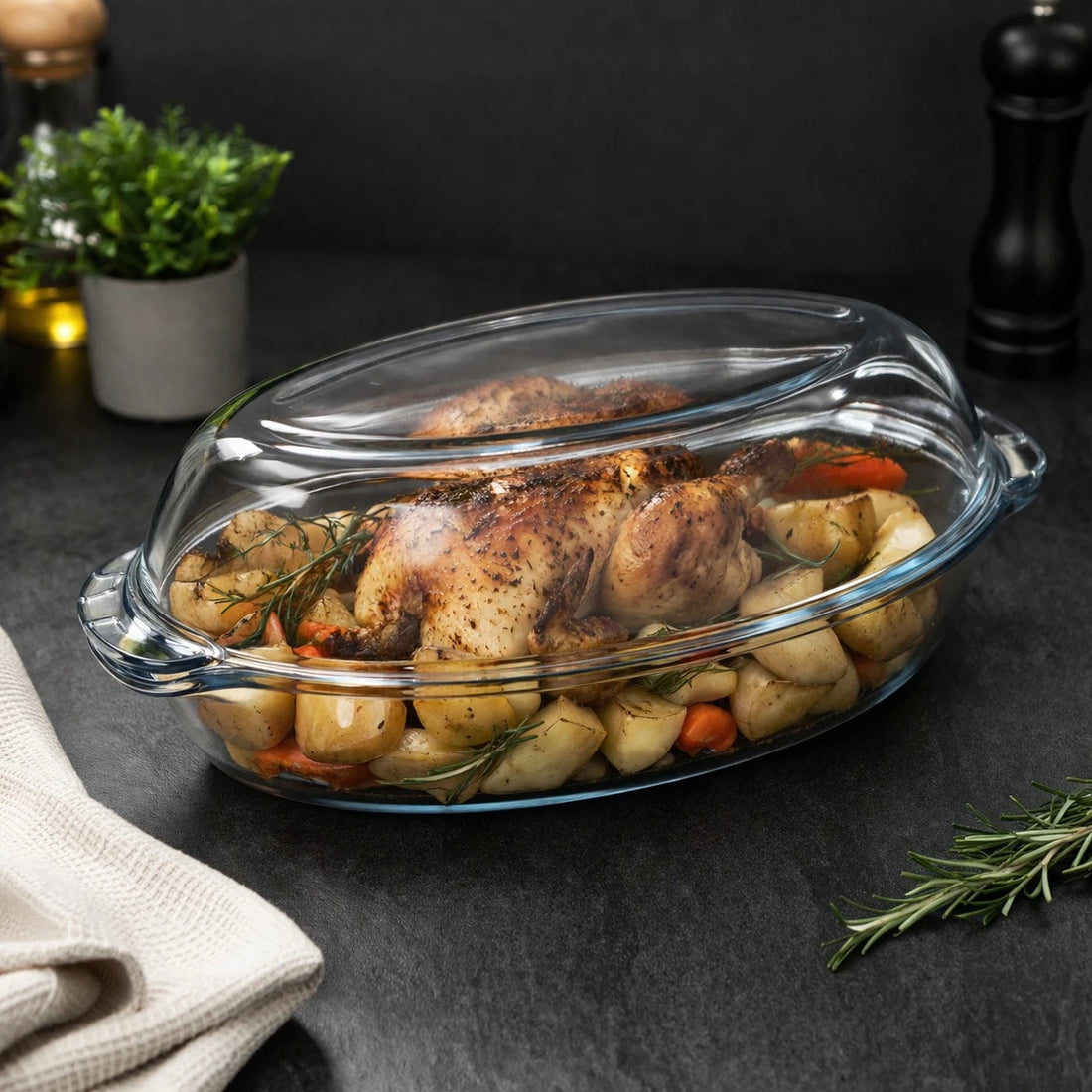 Borart Oval Glass Casserole Dish With Lid Tempered Glass Baking Dish Roasting Dish Oven Dish Microwave Safe Serving Dish Turkish Made 3800 ml