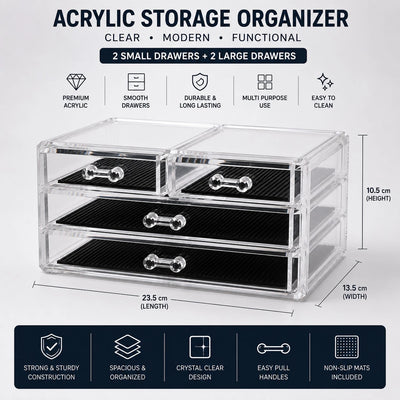 Acrylic Storage Organizer Clear 4 Drawer Jewelry Makeup Cosmetic Skincare Vanity Desktop Accessories Organizer Box With Non Slip Mats