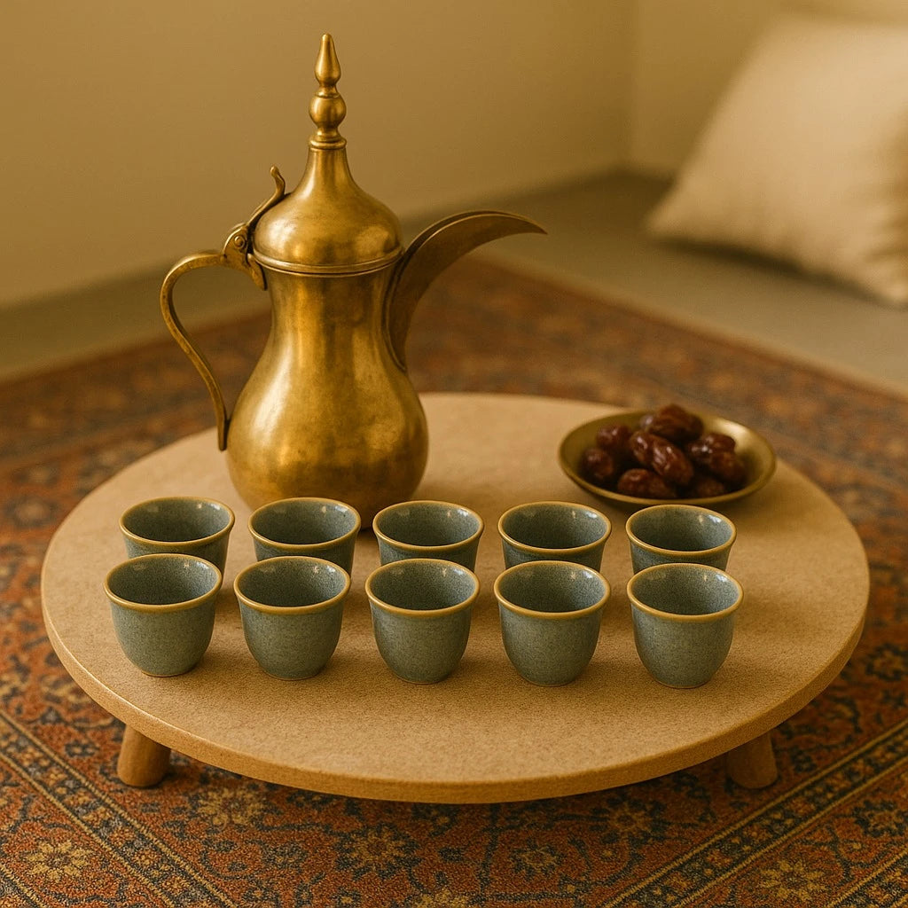 12-Piece Gray Ceramic Arabic Coffee Espresso Cup Set