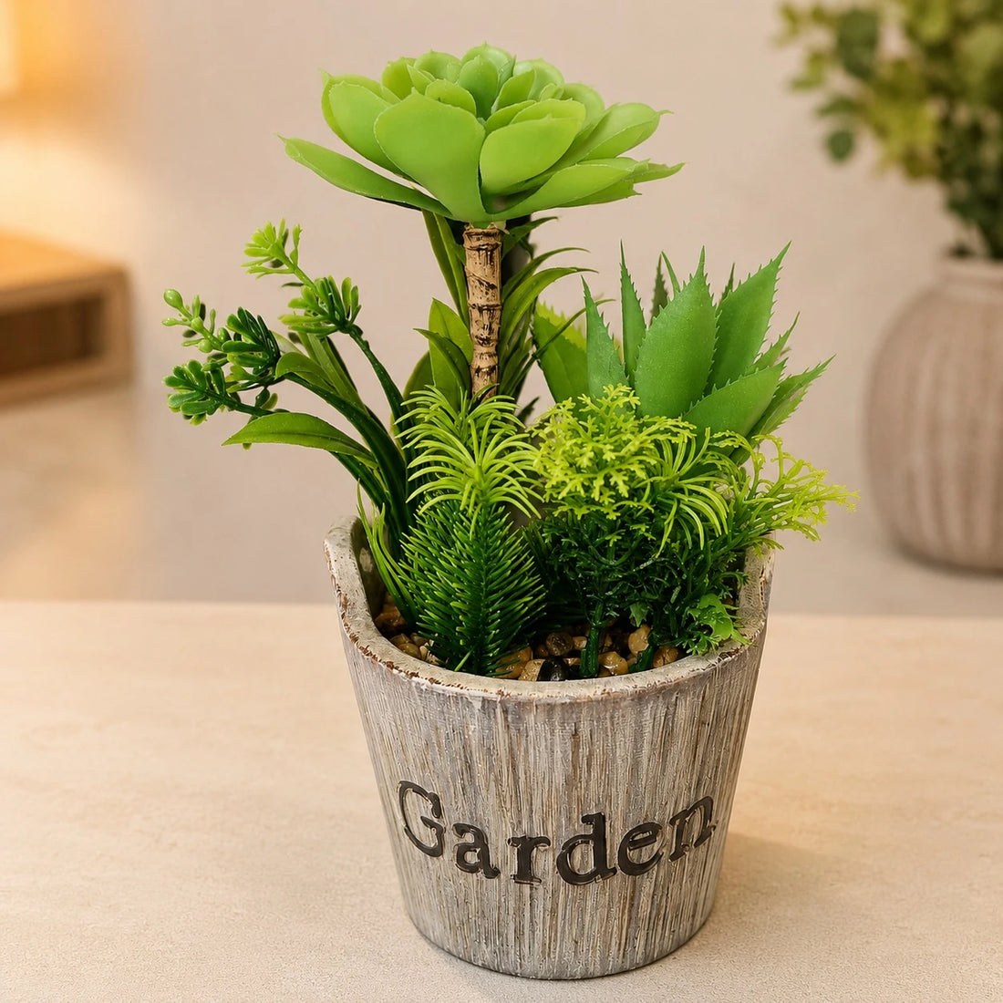 Artificial Succulent Garden Arrangement Decorative Plant Pot Indoor Tabletop Home Office Decor