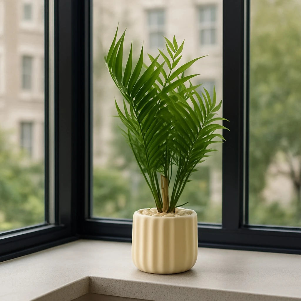 Artificial Parlor Palm Plant in Ribbed Pot- 41cm
