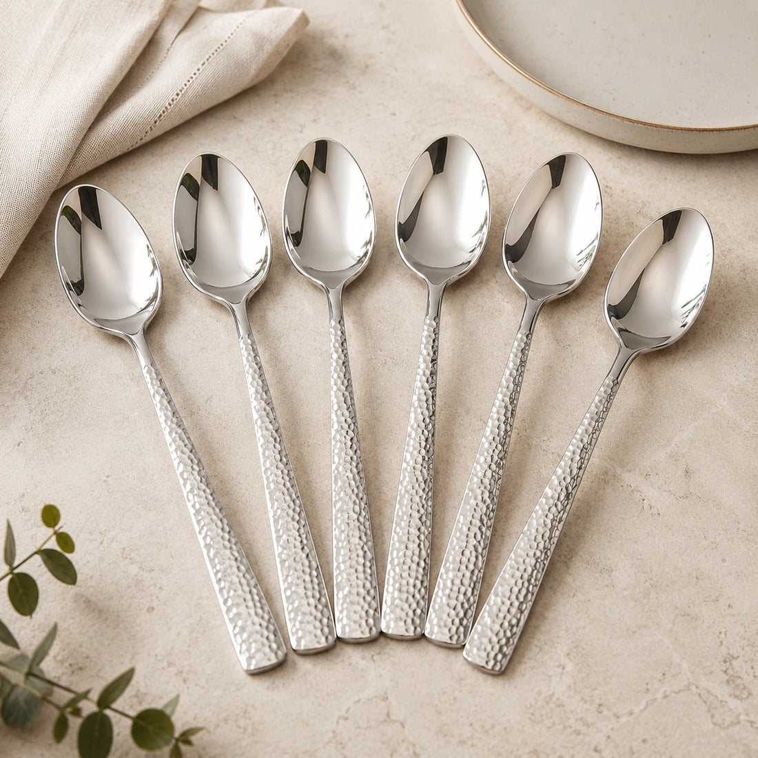 Stainless Steel Tablespoons Set of 6 with Textured Handles – Mirror Polish Reusable Dining Spoons