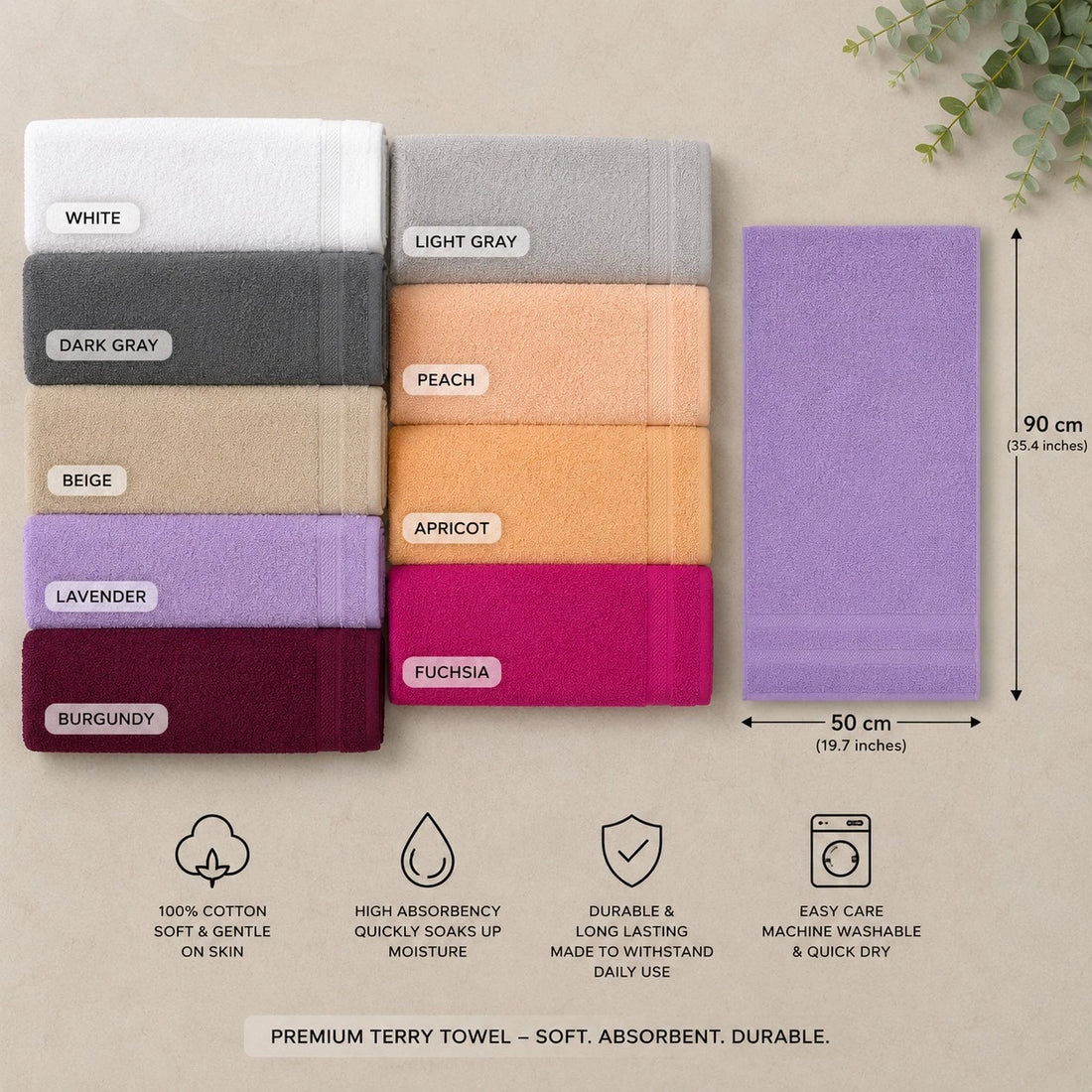 Terry Towel 90x50 cm Cotton Bathroom Hand Face Gym Spa Hotel Travel Towel Soft Absorbent Quick Dry Terry Cloth