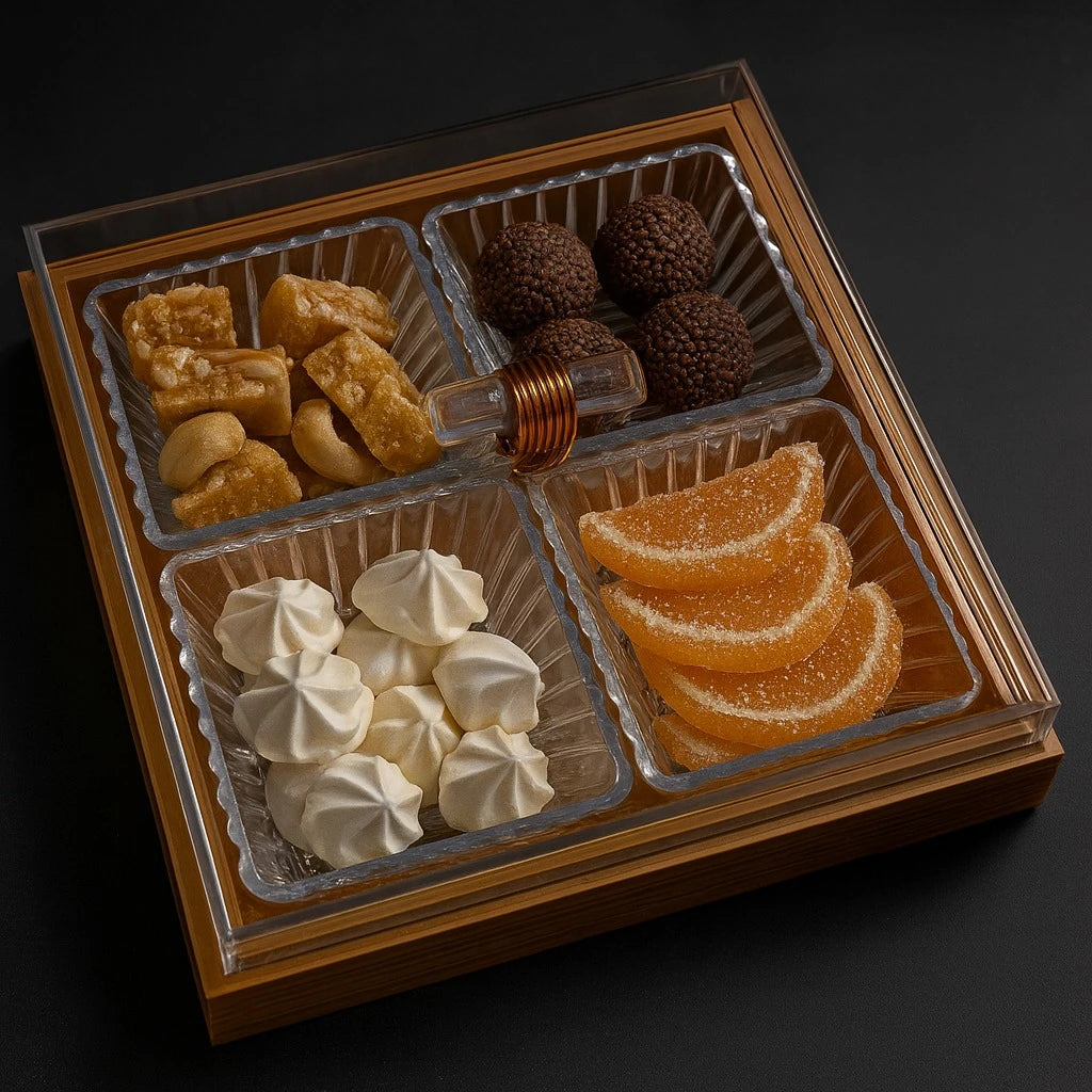 Acrylic Bamboo 4-Compartment Serving Candy Box
