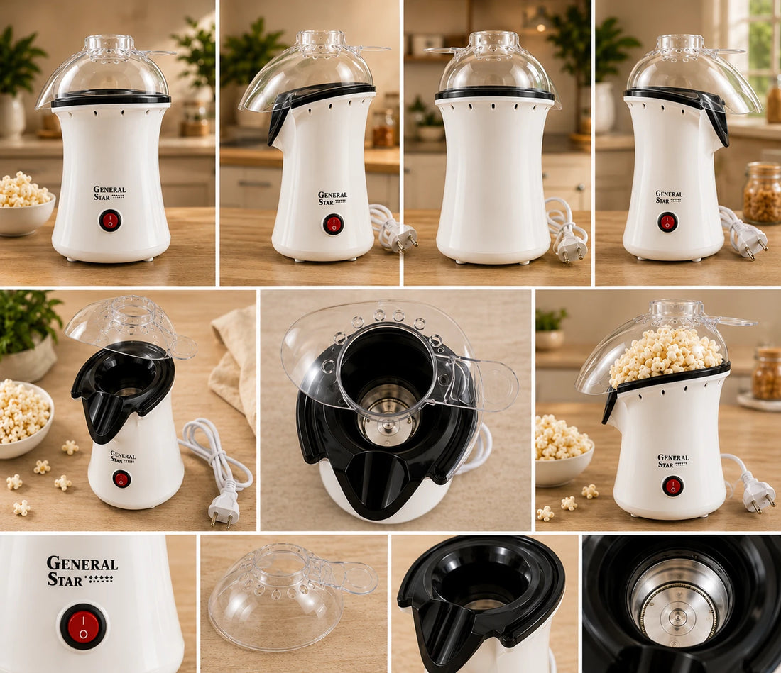 Popcorn Machine General Star Hot Air Oil Free Popcorn Maker Electric Popcorn Popper White
