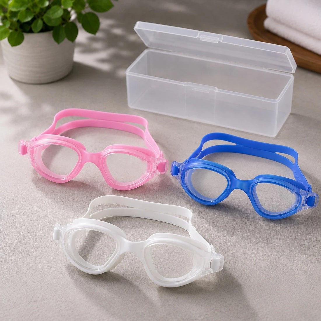 Swimming Goggles Anti Fog UV Protection Waterproof Swim Glasses Adjustable Elastic Strap Wide Vision Leak Resistant Pool Beach Training Goggles with Storage Case