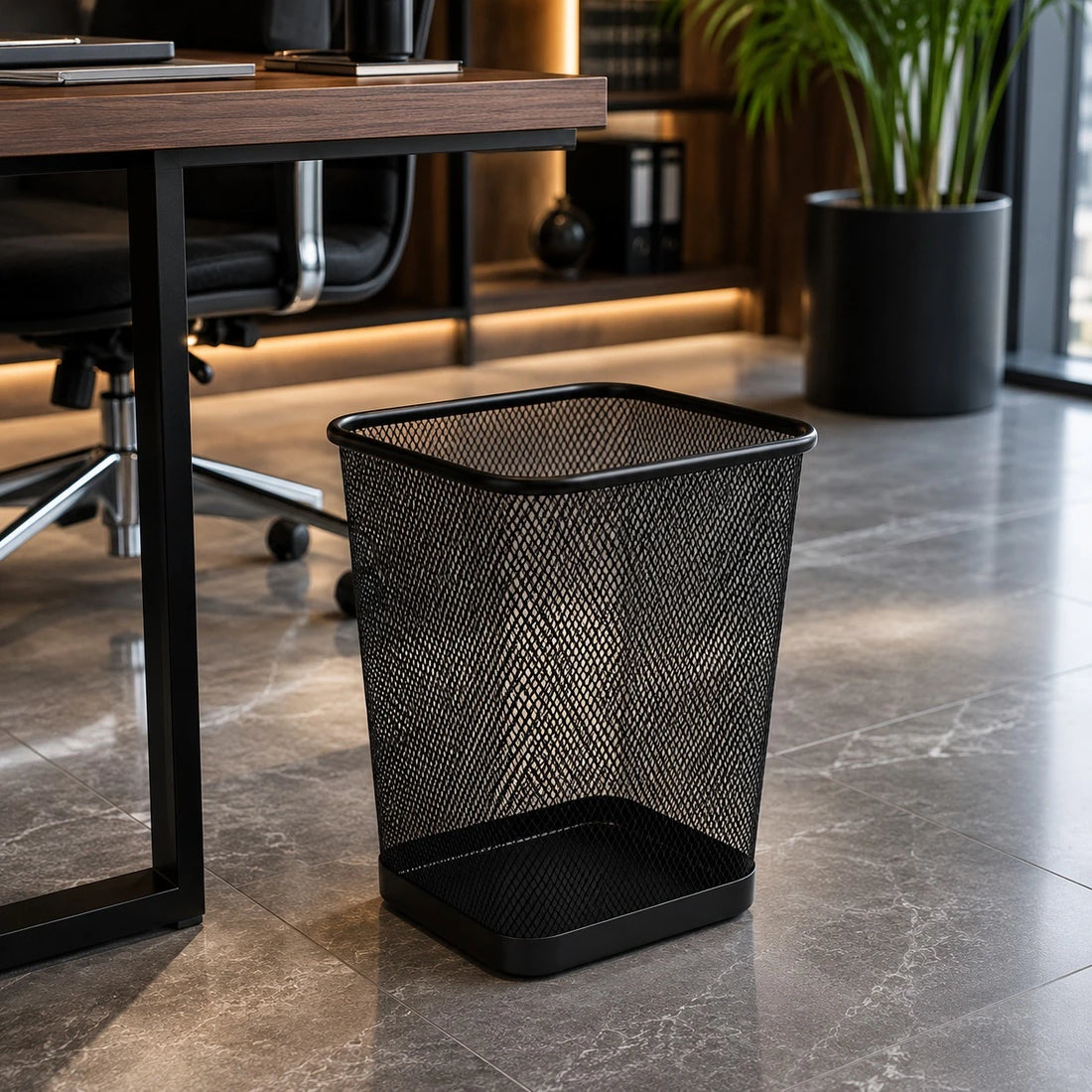 Black Metal Mesh Waste Basket Large Office Trash Bin Home Office Garbage Basket Organizer