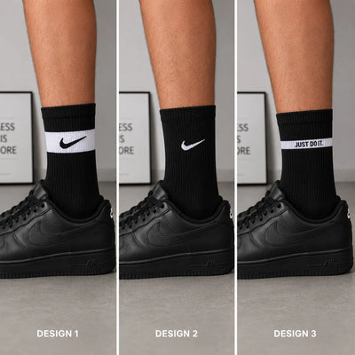 Nike Style Cotton Crew Socks 1 Pair for Men & Women | Black & White Sports Casual Everyday Socks