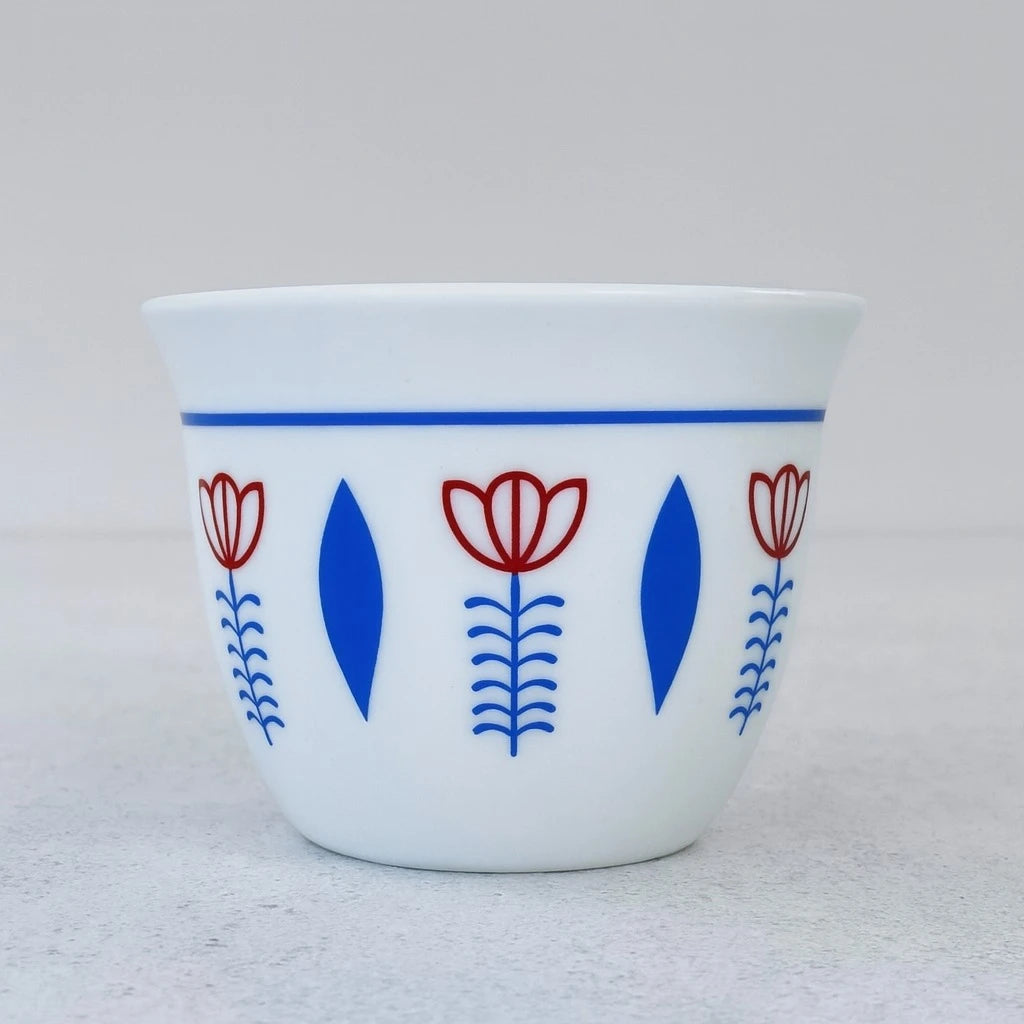 Set of 12 Arabic Coffee Espresso Cups, Blue Tulip Design
