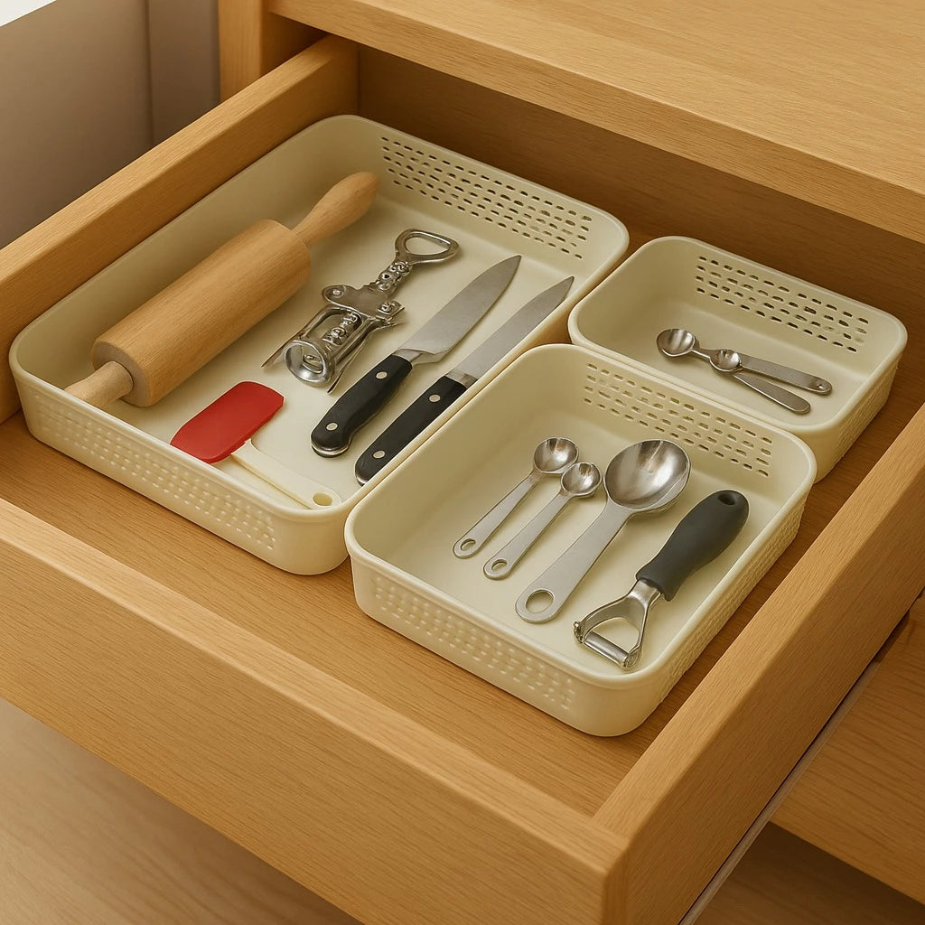 Set of 3 Plastic Drawer Organizer Baskets