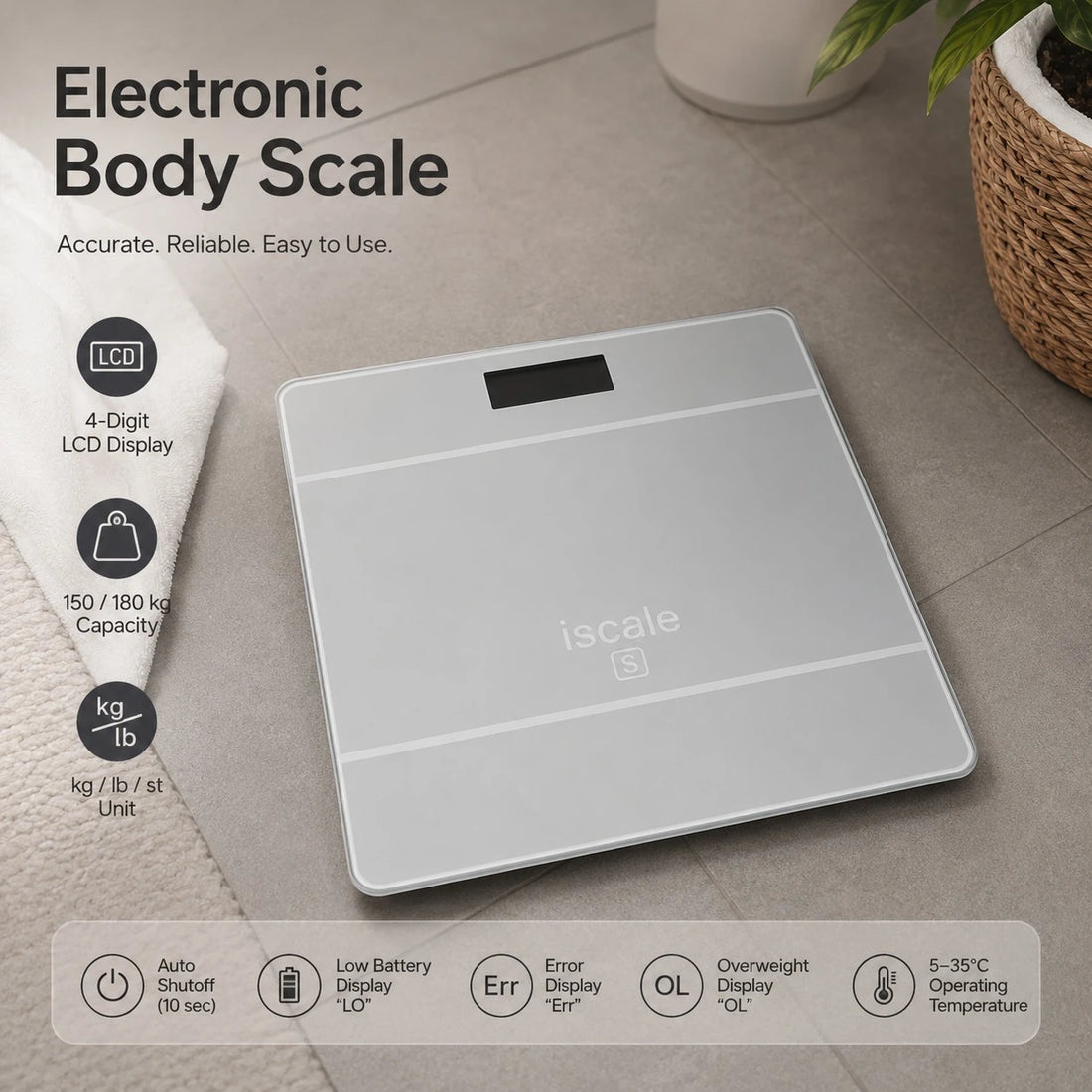 Electronic Digital Body Weight Scale 180kg High Precision LCD Health Bathroom Scale