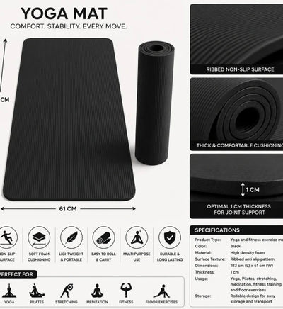 Ribbed Yoga Exercise Mat Non Slip Thick Foam Fitness Pilates Workout Mat