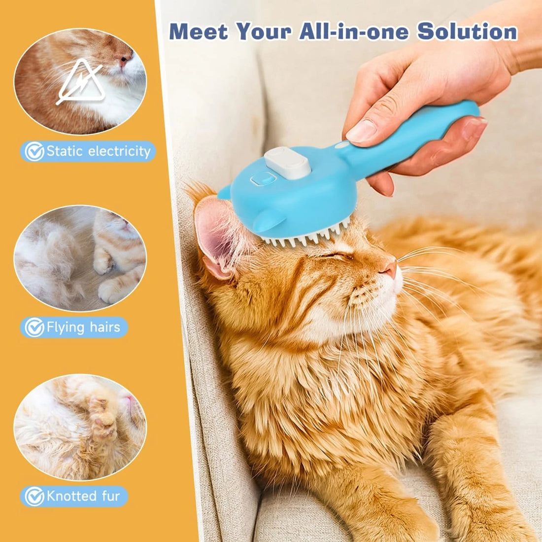 3-in-1 Pet Steam Grooming Brush with Detangling and Self-Cleaning Function for Cats and Dogs