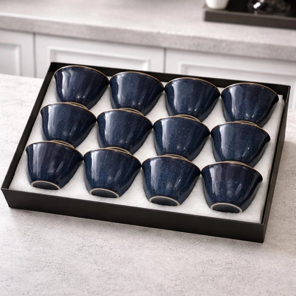 12 Pcs Speckled Navy Ceramic Coffee Espresso Cups Set