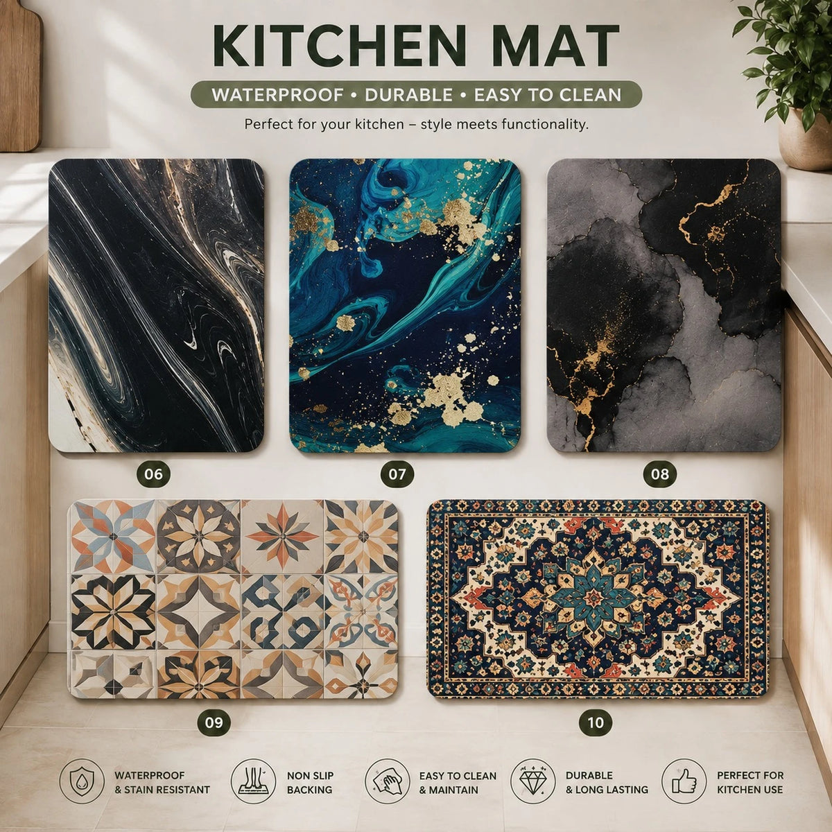 Printed Non Slip Absorbent Soft Floor Rug Bathroom Kitchen Bedroom Entryway Mat