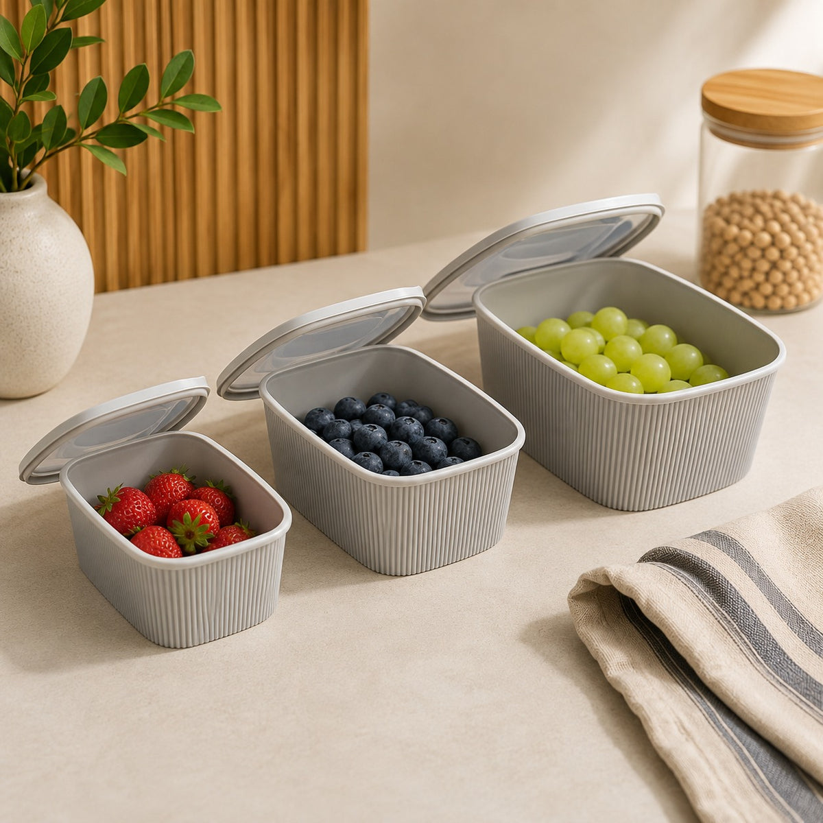 3 Piece Stackable Food Storage Container Set with Transparent Lids PP TPR Kitchen Organizer Boxes