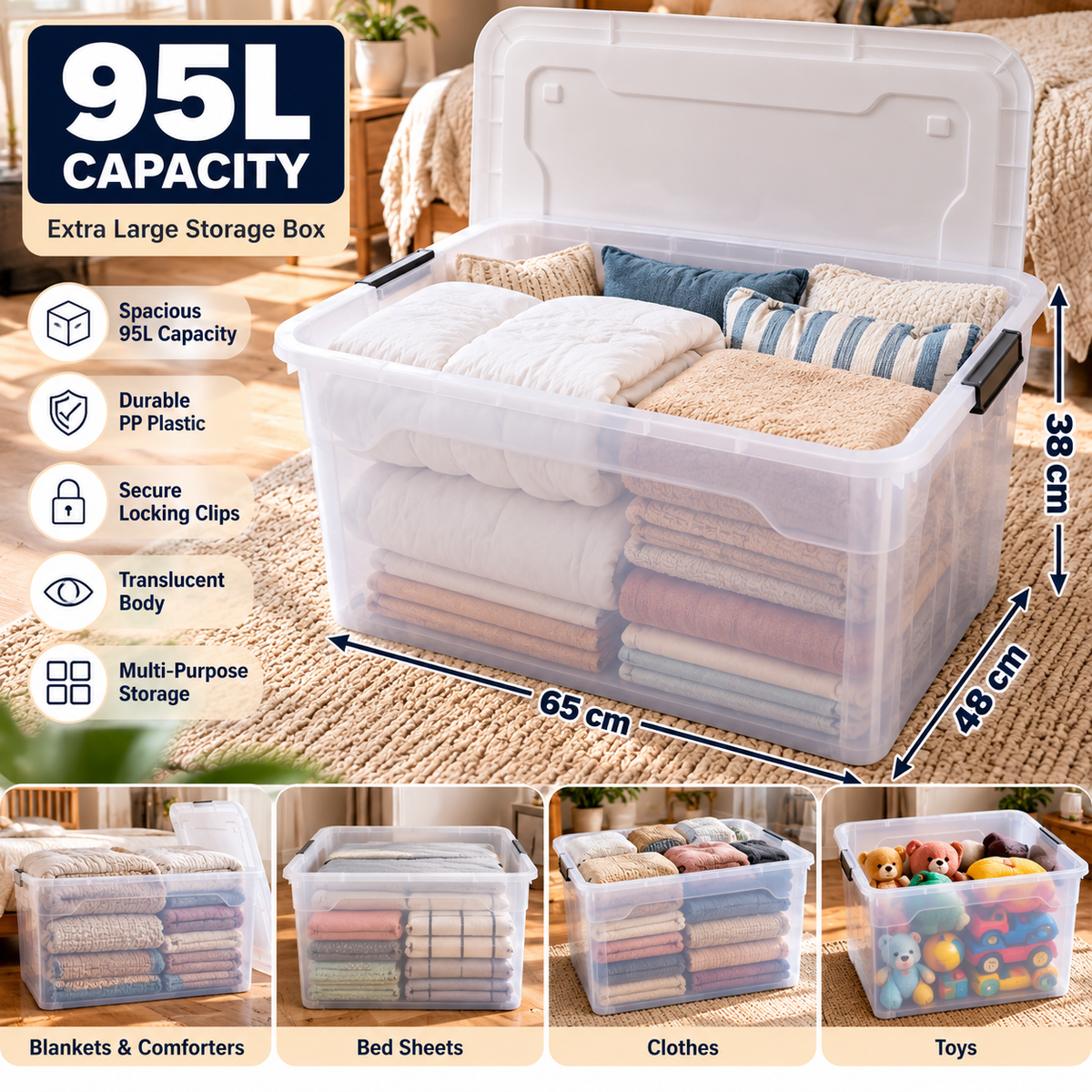 95L Extra Large Storage Box with Lid