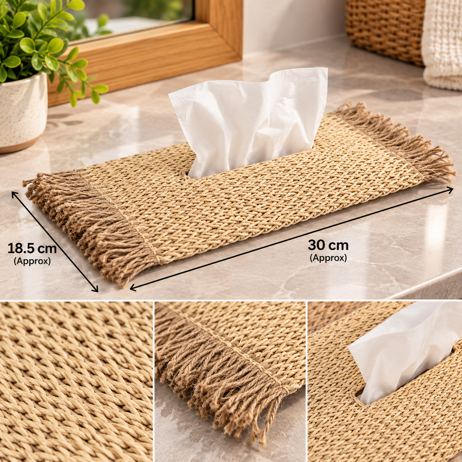 Woven Fringed Tissue Box Cover