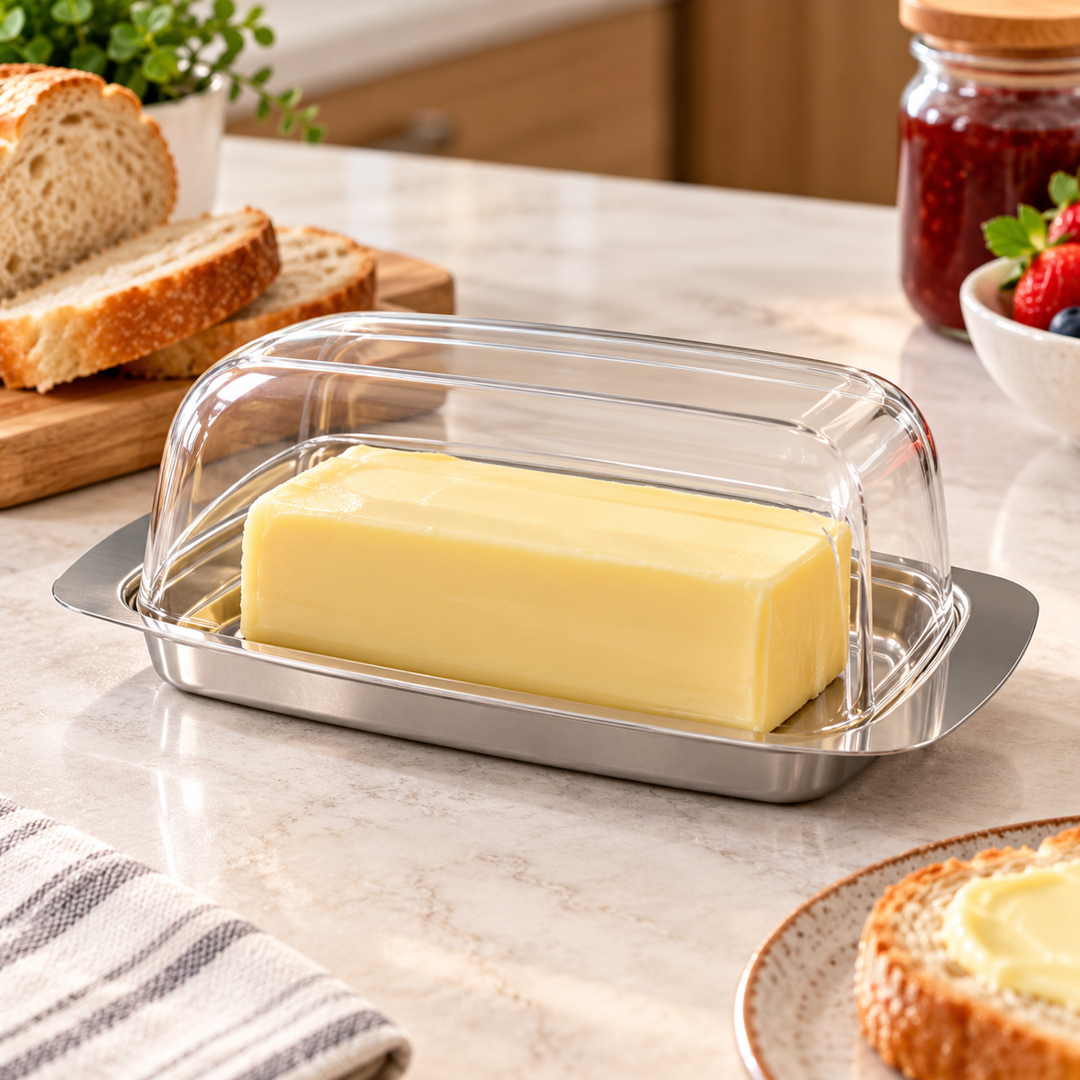 Stainless Steel Butter Keeper with Clear Cover