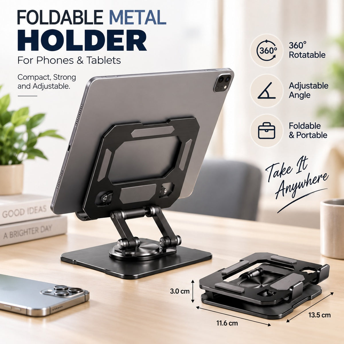 Foldable 360° Rotating Metal Phone & Tablet Stand