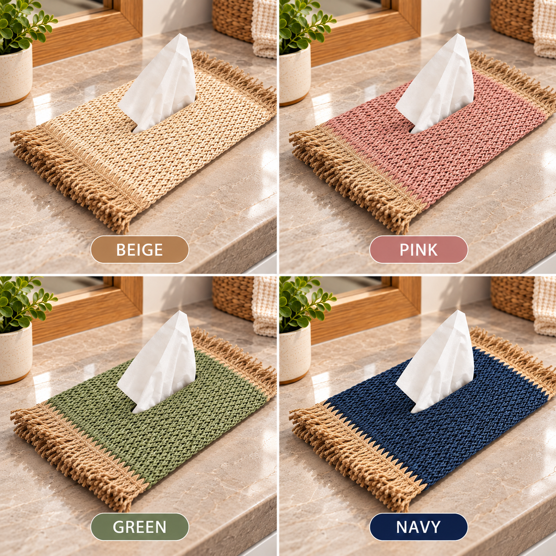Woven Fringed Tissue Box Cover