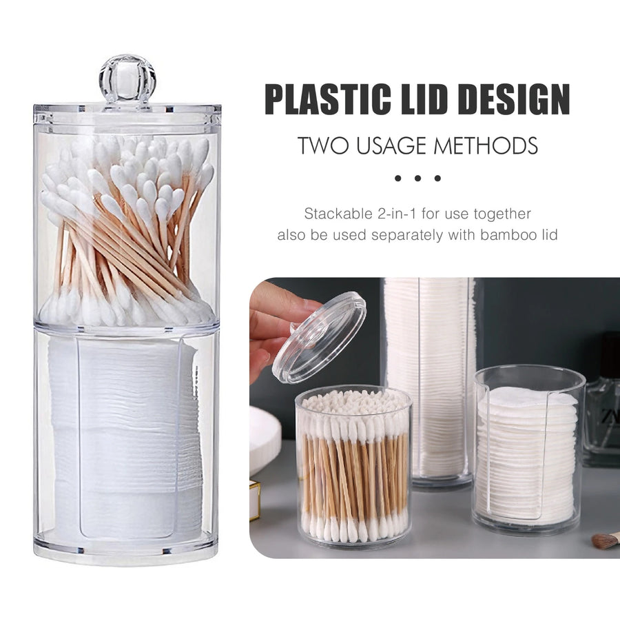 2 in 1 Clear Cotton Swab and Cotton Pad Organizer Acrylic Bathroom Vanity Storage Box