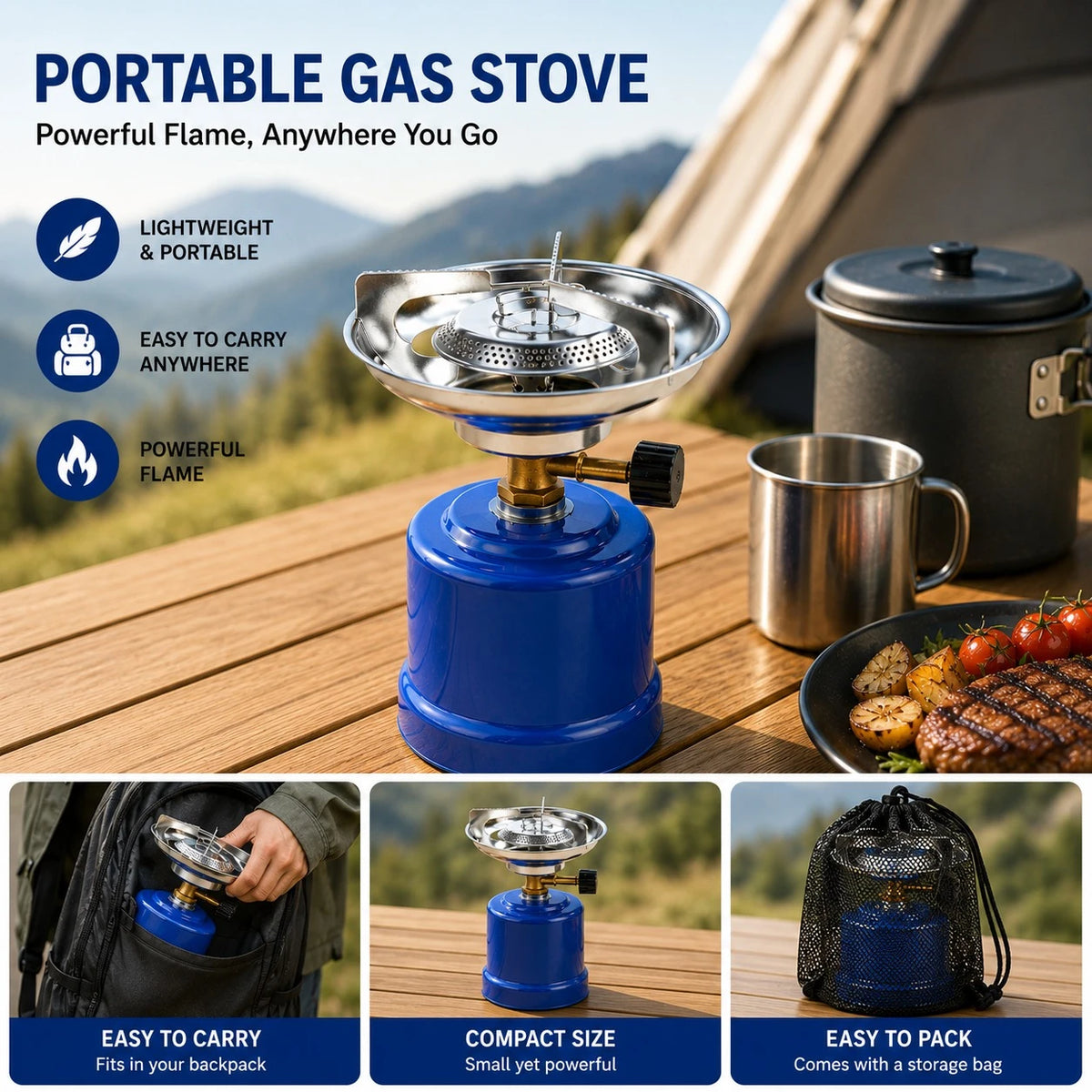 Portable Gas Stove Compact Camping Burner Portable Butane Stove Outdoor Cooking Stove Hiking Picnic Travel Burner