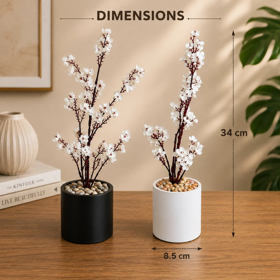 Artificial Flower Plant Cherry Blossom Decorative Pot Home Office Desk Table Decor