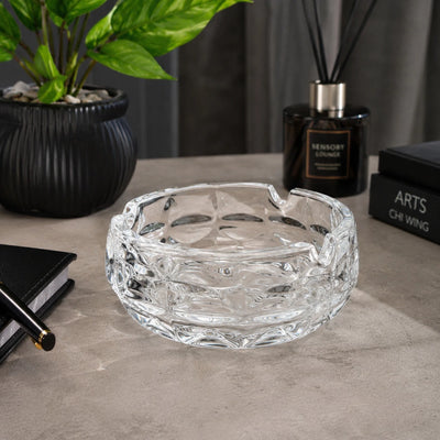 Clear Glass Ashtray Crystal Look Decorative Round Cigarette Holder Tabletop 11.5cm