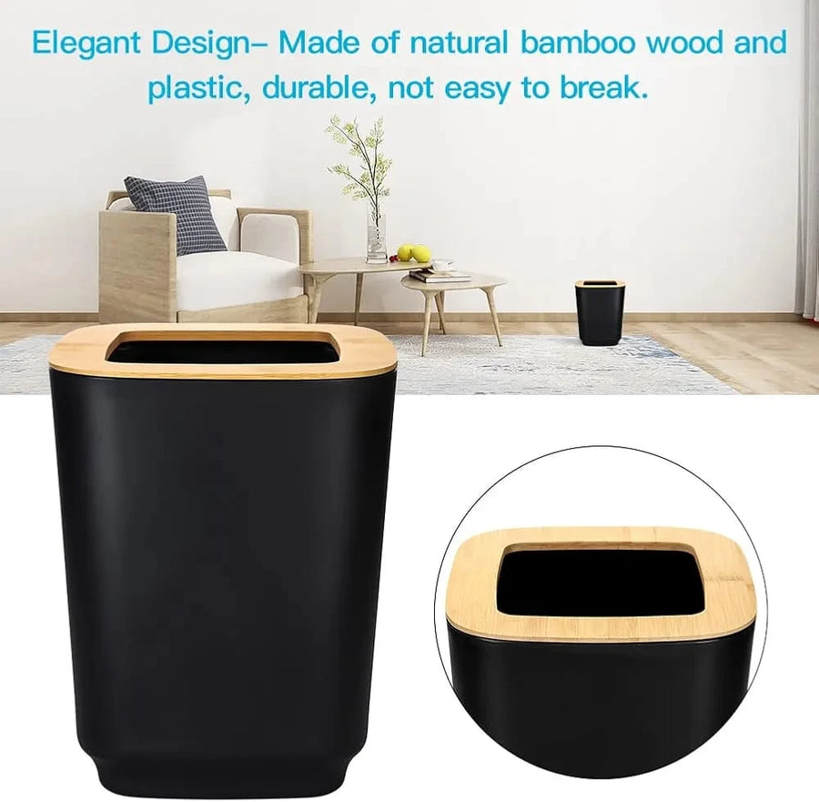 Modern Bamboo Bathroom Set, 6 Pieces Bathroom Accessories Organizer With Soap Dispenser, Toothbrush Holder, Trash Bin and Toilet Brush