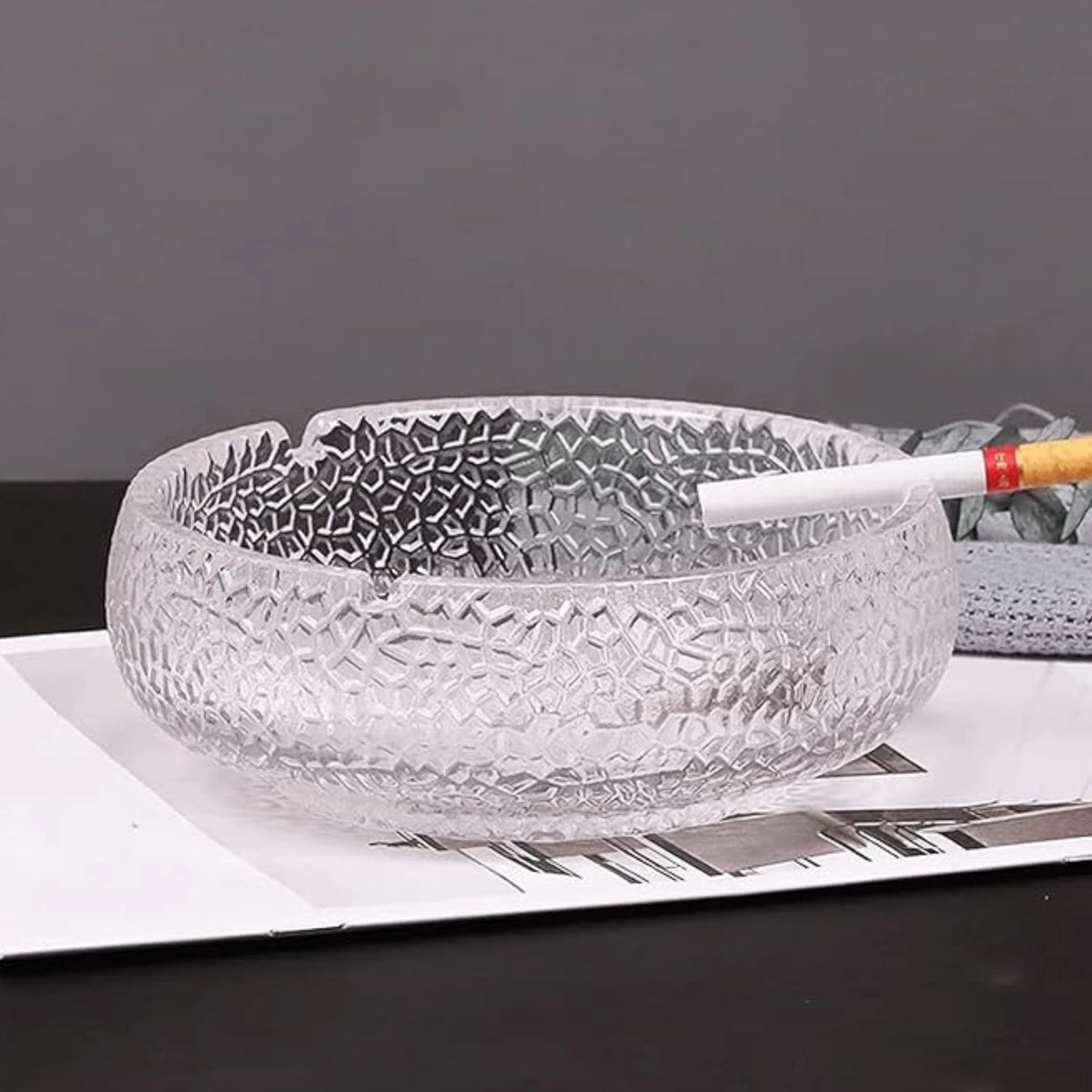 Red Cherry Crystal Glass Ashtray with Elegant Transparent Design for Home Office and Outdoor Use