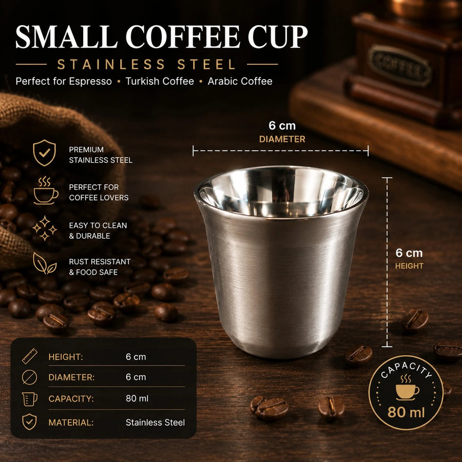 Stainless Steel Small Coffee Cup Espresso Cup Turkish Coffee Cup 80 ml 6 cm