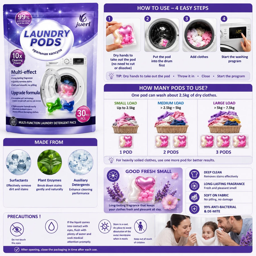 Laundry Pods Multi Function Laundry Detergent Capsules Deep Clean Long Lasting Fragrance 30 PCS