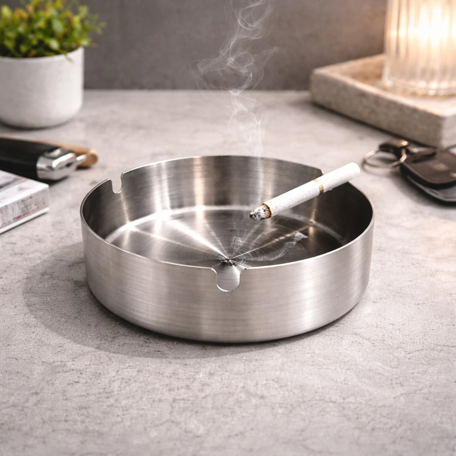 Stainless Steel Ashtray Round Cigarette Holder Table Ashtray Durable Metal Ashtray 12 cm