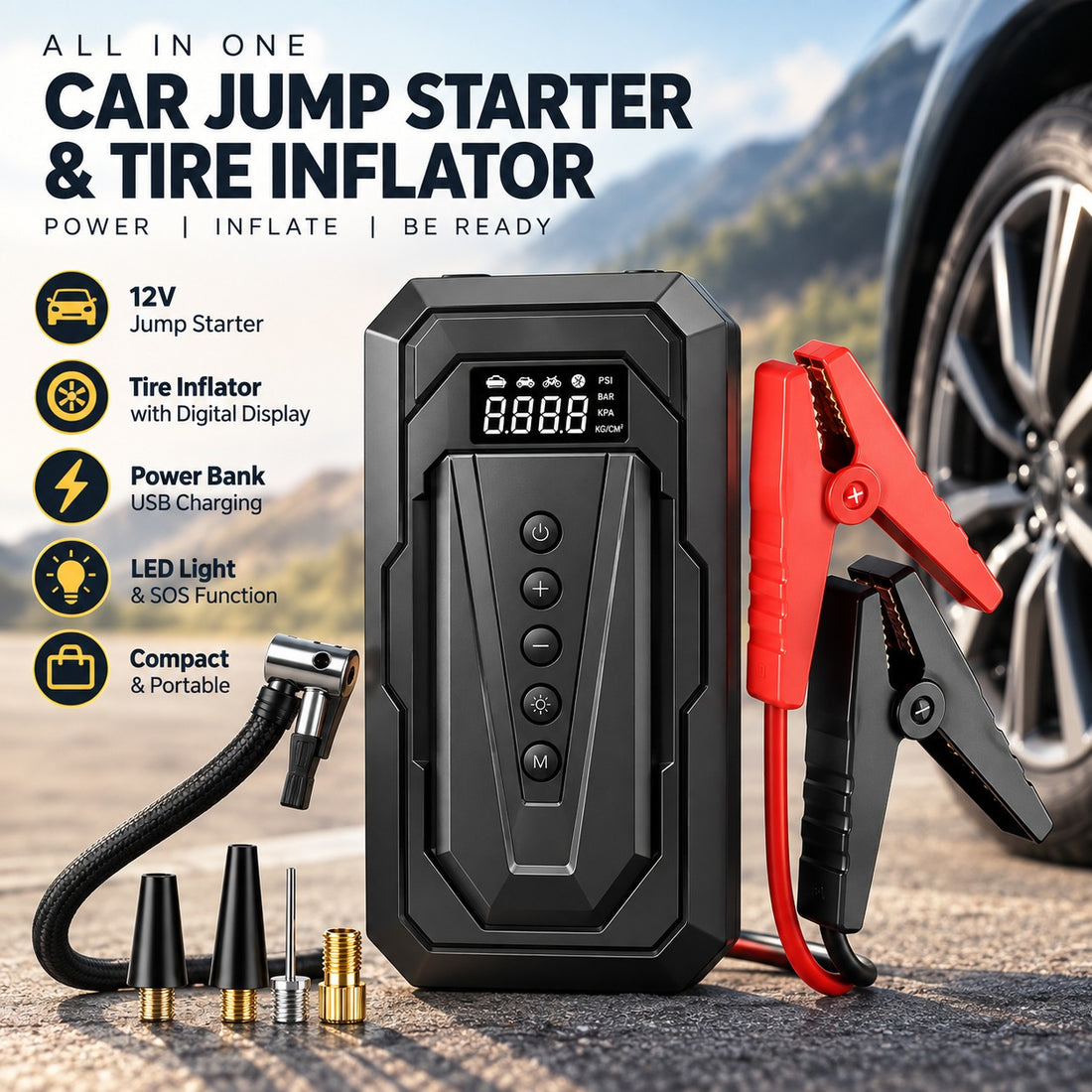 Multifunction Car Jump Starter & Tire Inflator 6000mAh