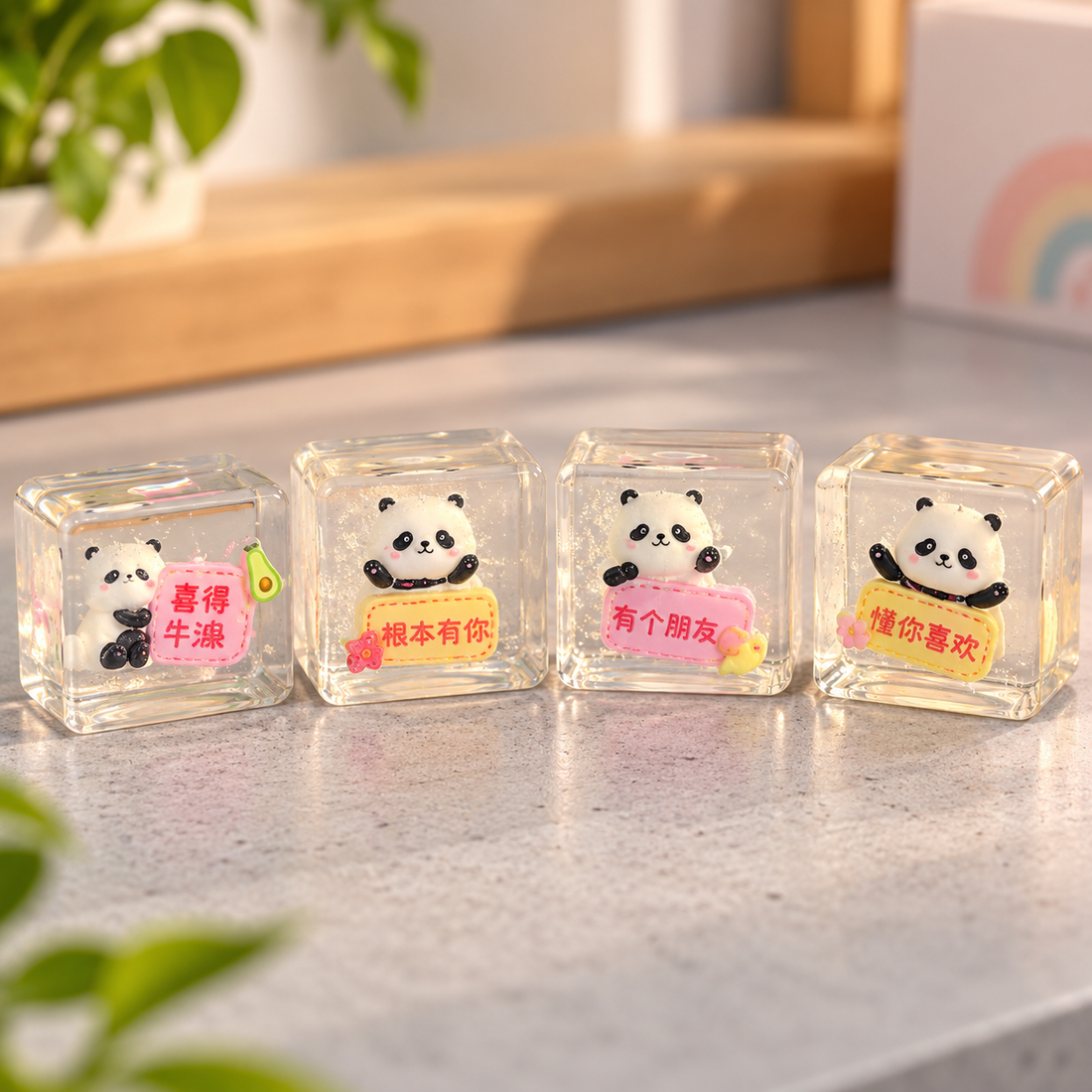 Panda Squishy Jelly Cube Set of 4