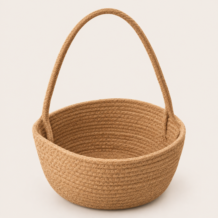 Woven Rope Basket with Long Handle for Home Storage & Organization