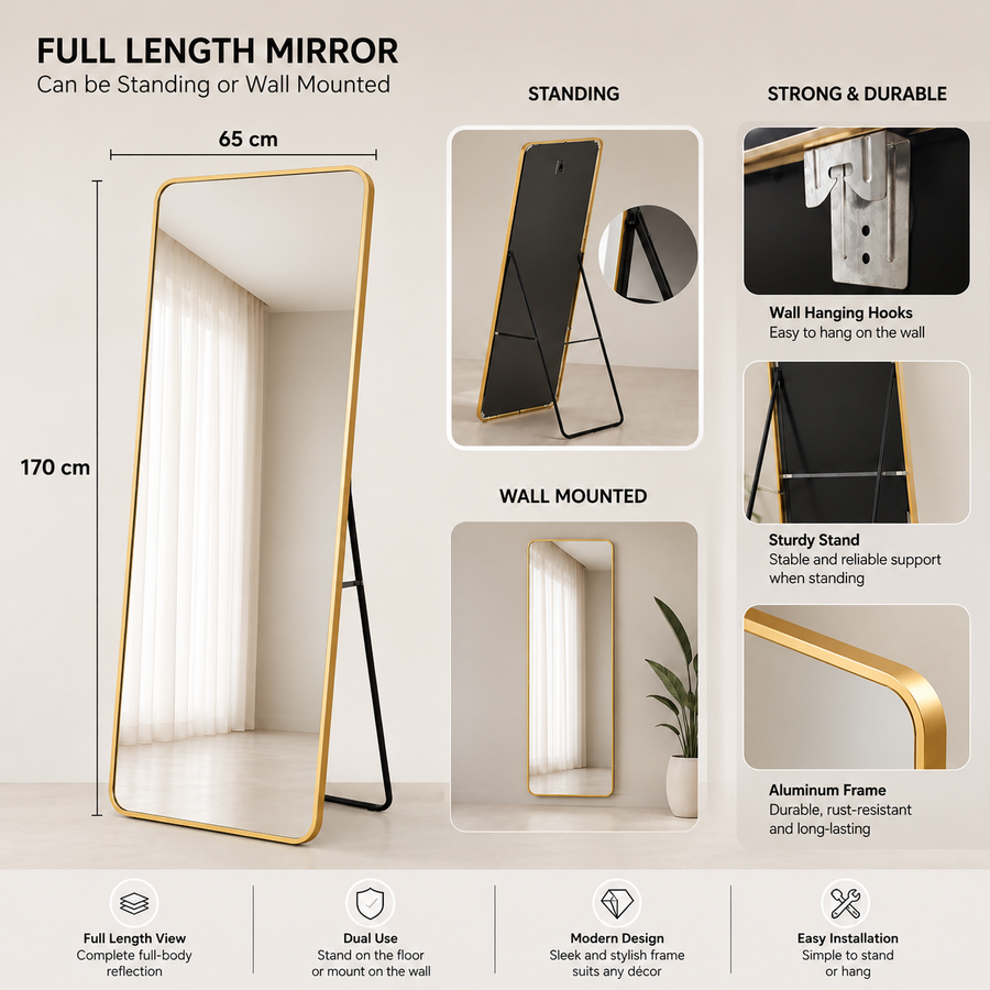 Gold Aluminum Full-Length Stand Mirror