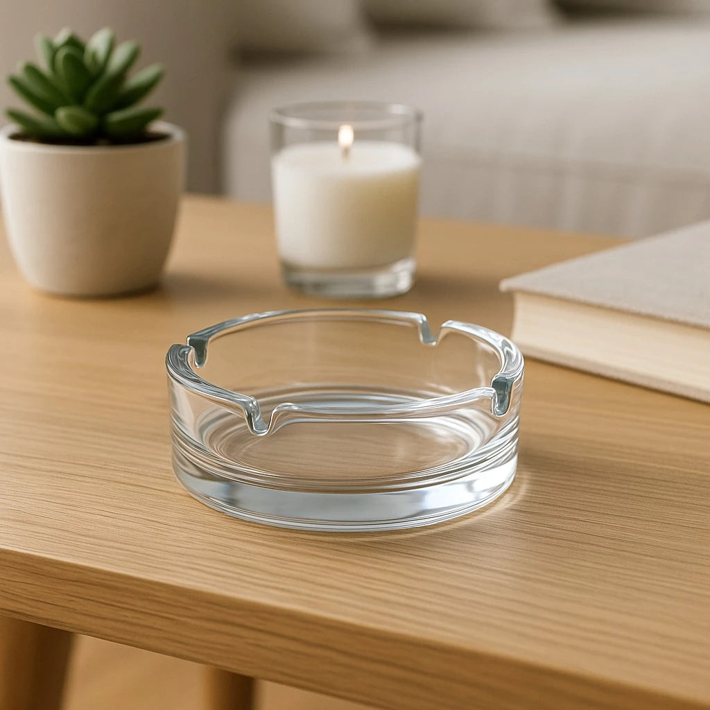 Round Clear Glass Ashtray, 11 cm Diameter