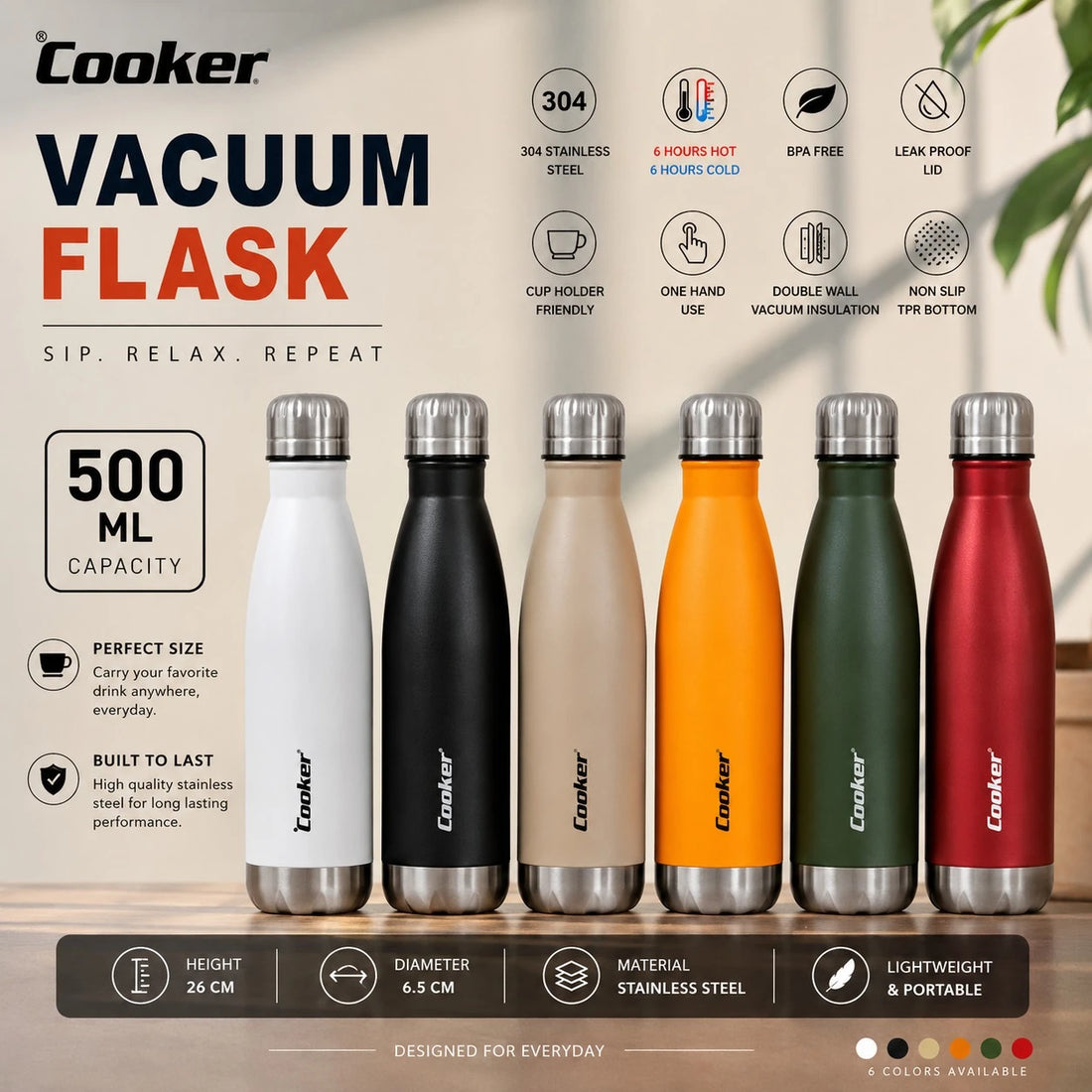 Cooker Thermos Vacuum Flask Stainless Steel Water Bottle Thermal Insulated Travel Bottle 500ml